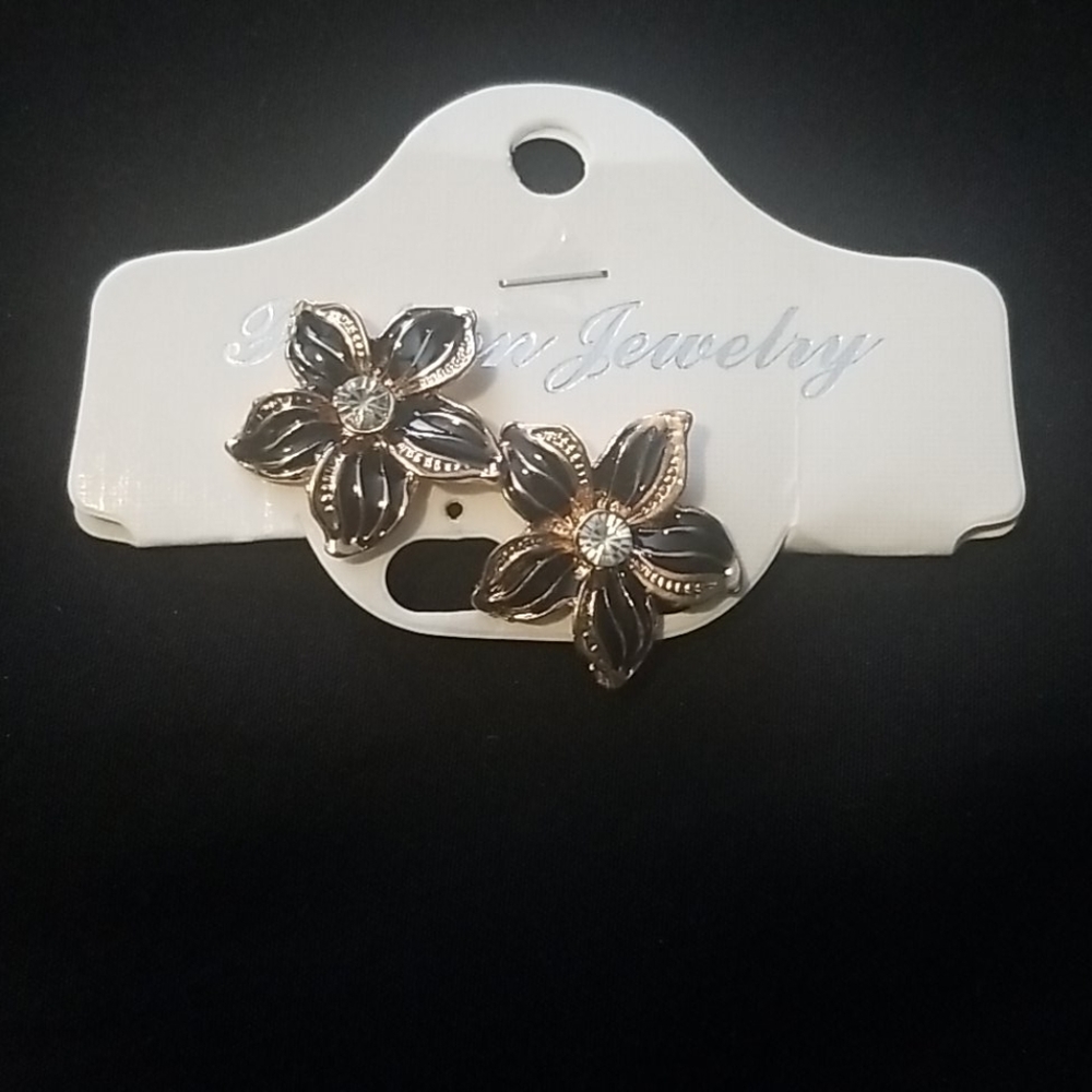 💜 Gold and black flower earrings